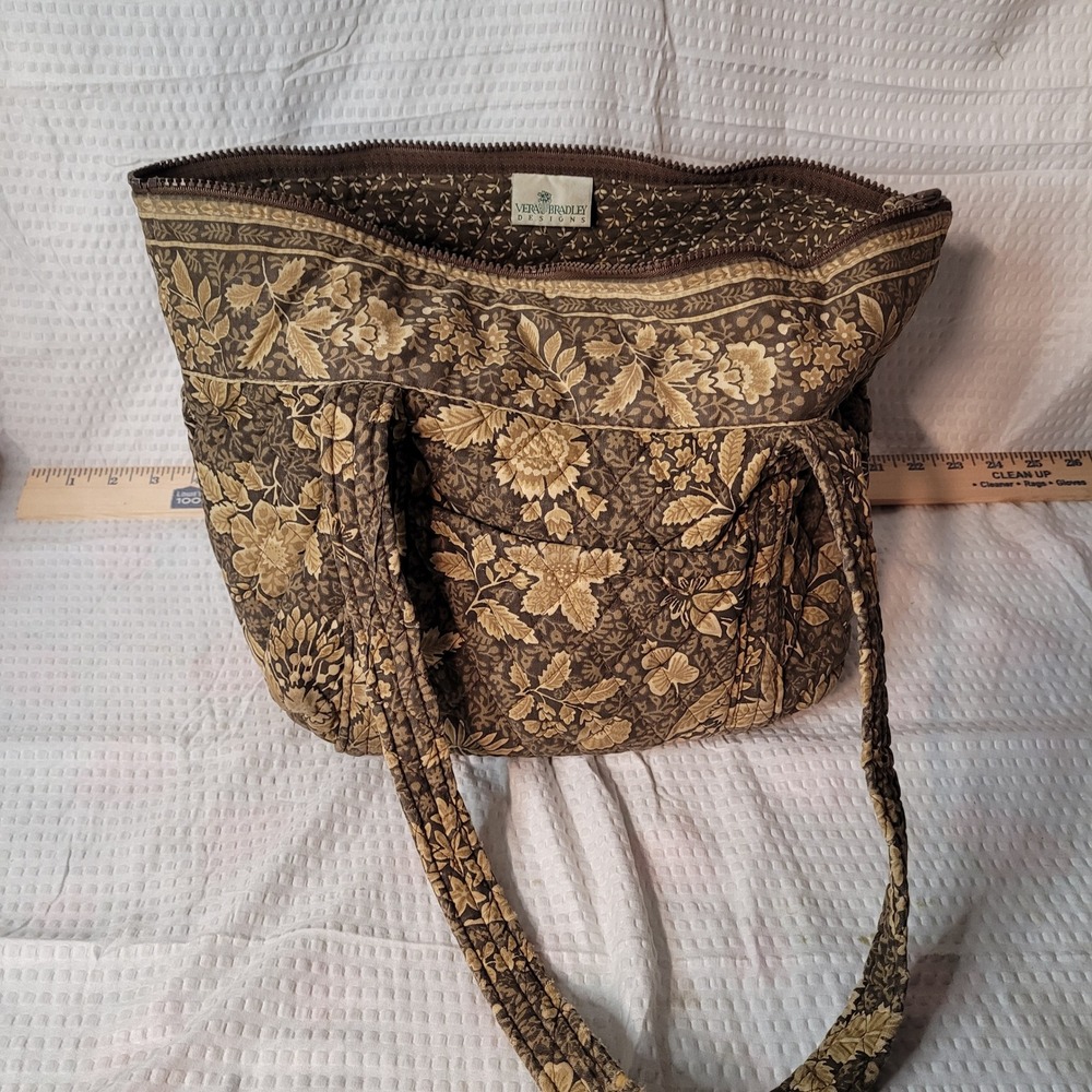 Vera Bradley Designs Paddy Java Brown Floral Quilted Tote Shoulder Bag Rare
